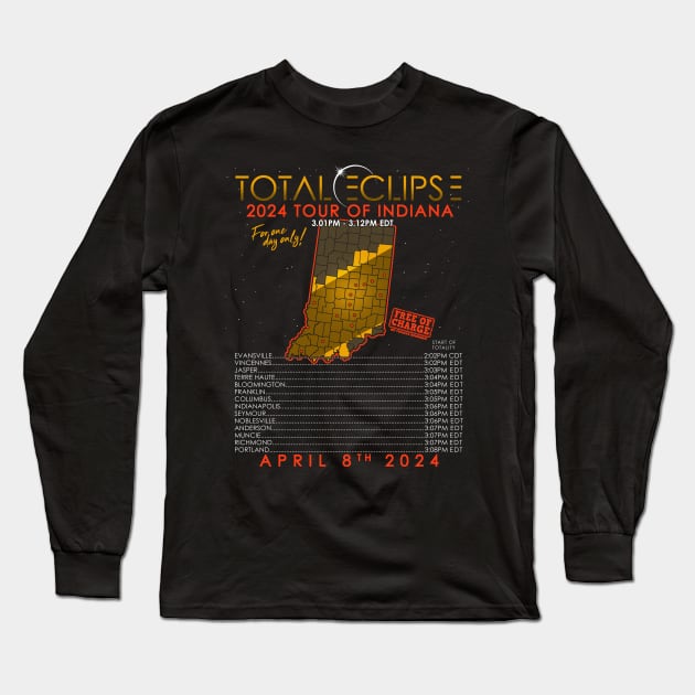 Total Solar Eclipse 2024 Tour of Indiana Long Sleeve T-Shirt by NerdShizzle